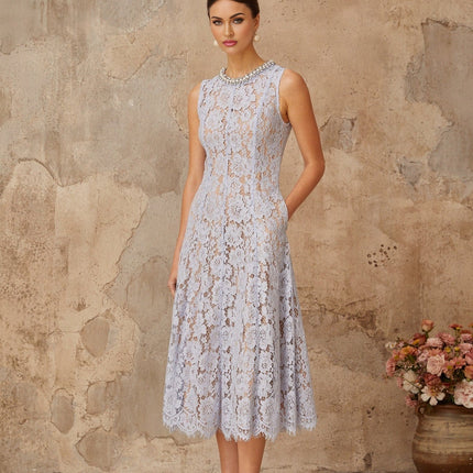 Isabella Blue Lace Crystal Embellished Midi Dress