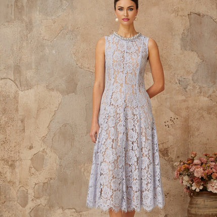 Isabella Blue Lace Crystal Embellished Midi Dress