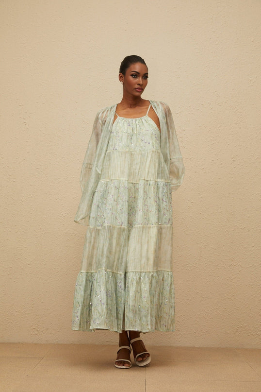 Isabella Green Tie-Dye Cardigan and Maxi Dress Set