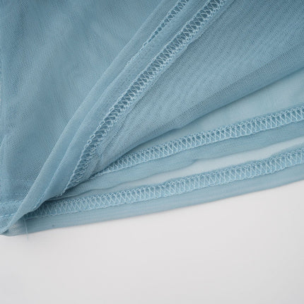 Isabella Light Blue Stud Embellished Sheer Top with Slit Flare Sleeves