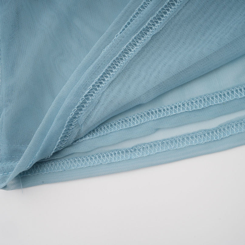 Isabella Light Blue Stud Embellished Sheer Top with Slit Flare Sleeves