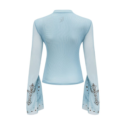 Isabella Light Blue Stud Embellished Sheer Top