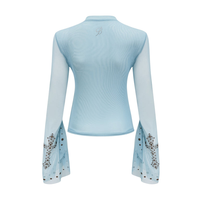 Isabella Light Blue Stud Embellished Sheer Top