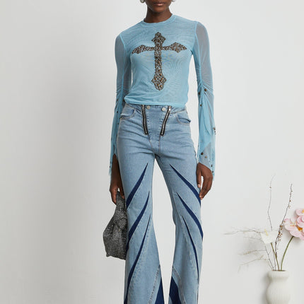 Isabella Light Blue Stud Embellished Top