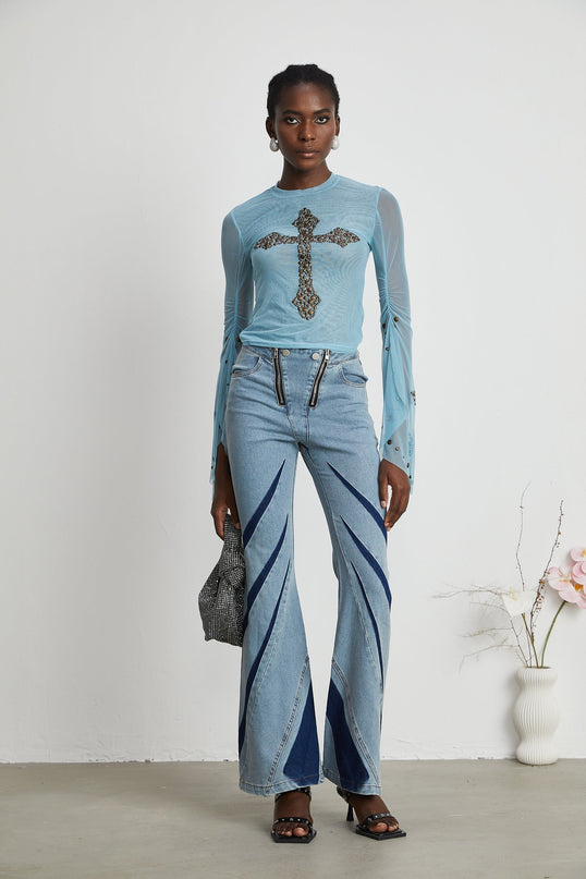 Isabella Light Blue Stud Embellished Top