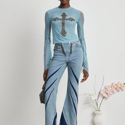 Isabella Light Blue Stud Embellished Top