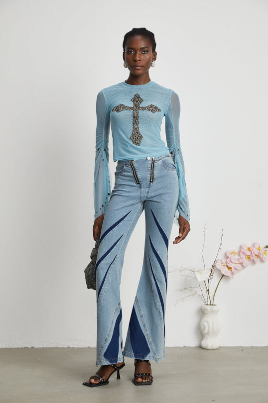 Isabella Light Blue Stud Embellished Top