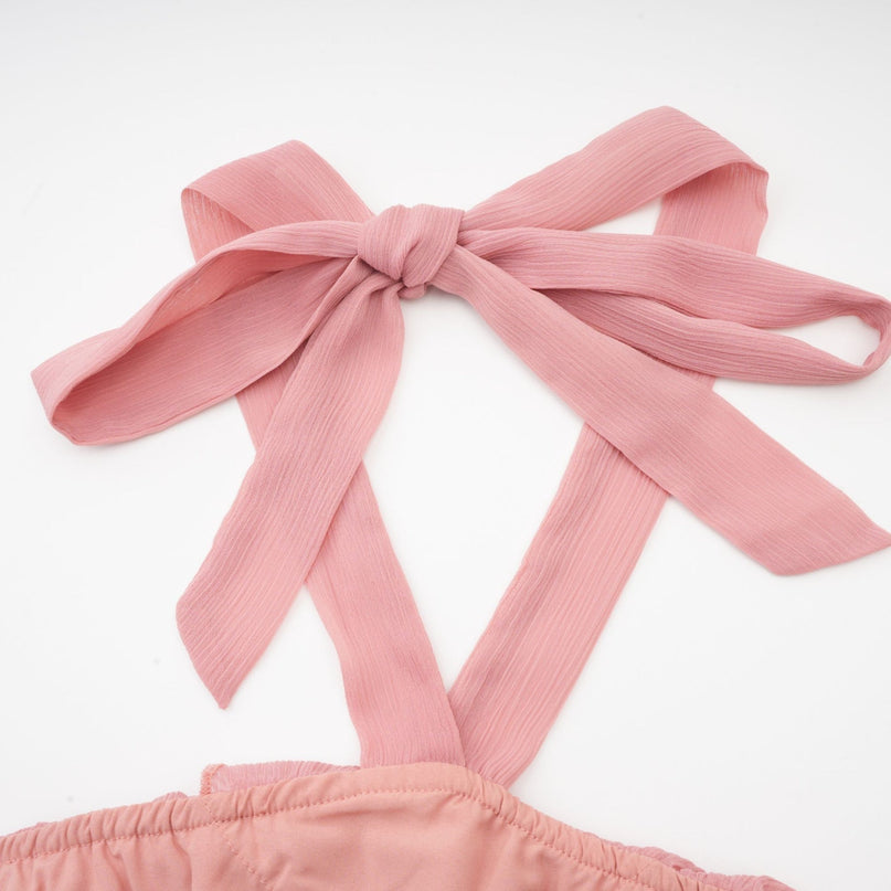 Isabella Pink Tiered Mini Dress with Halterneck and Ruffled Detailing