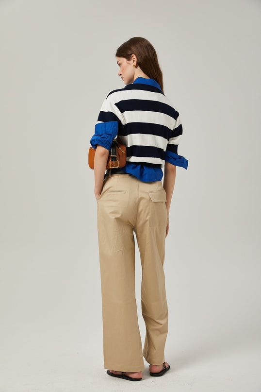 Isabella White Black Striped Block Shirt Chic Lapel Stripe Pattern Cotton Spandex Tailored Fit Short Sleeve Stretch Waist Casual Formal Elegant Luxury
