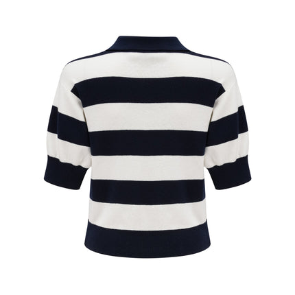 Isabella White Black Lapel Stripe Shirt Chic Striped Block