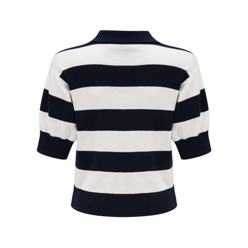 Isabella White Black Lapel Stripe Shirt Chic Striped Block