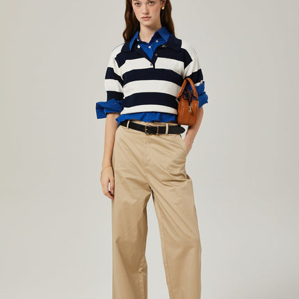 Isabella White Black Lapel Stripe Shirt Chic Striped Block Cotton Spandex Blend Tailored Fit Short Sleeve Stretch Waist Casual Formal Elegant Luxury