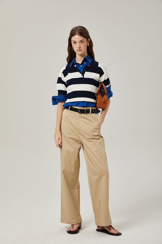 Isabella White Black Lapel Stripe Shirt Chic Striped Block Cotton Spandex Blend Tailored Fit Short Sleeve Stretch Waist Casual Formal Elegant Luxury