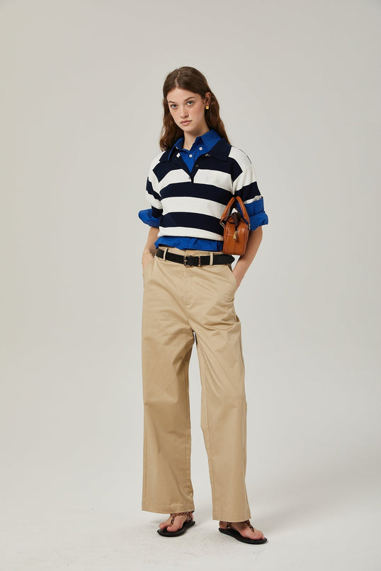 Isabella White Black Lapel Stripe Shirt Chic Striped Block