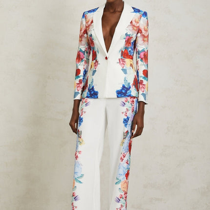 Isabella White Floral Blazer Trousers Set