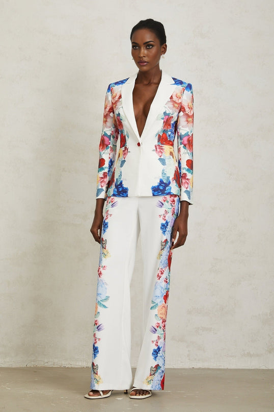 Isabella White Floral Blazer Trousers Set