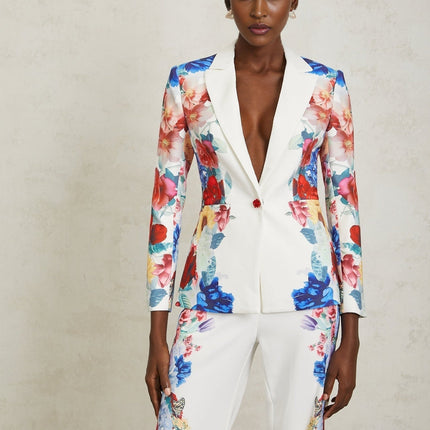 Isabella White Floral Blazer Trousers Set