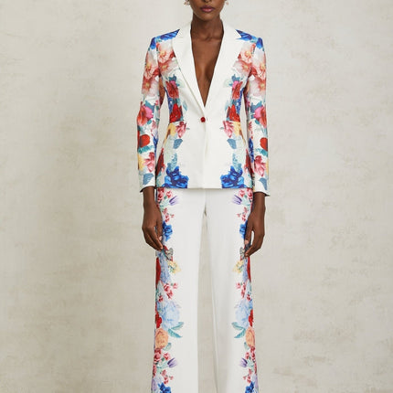 Isabella White Floral Blazer Trousers Set