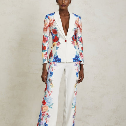 Isabella White Floral Blazer and Trousers Set