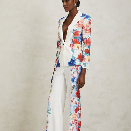 Isabella White Floral Blazer Trousers Set
