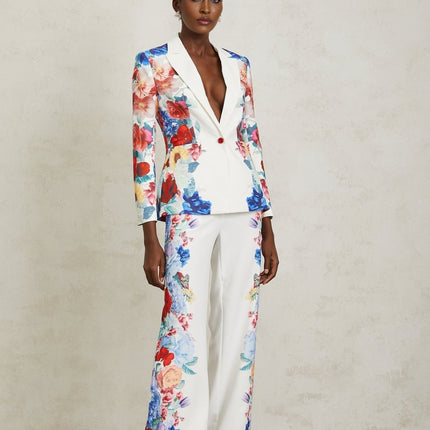 Isabella White Floral Blazer Trousers Set