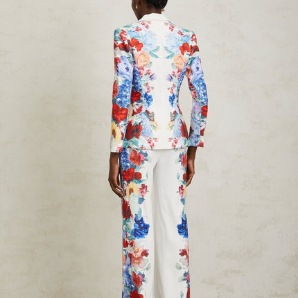 Isabella White Floral Blazer Trousers Set