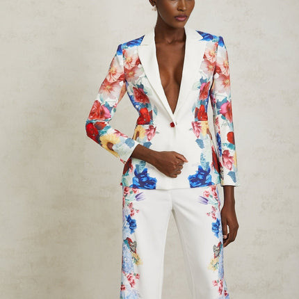 Isabella White Floral Blazer and Trousers Set