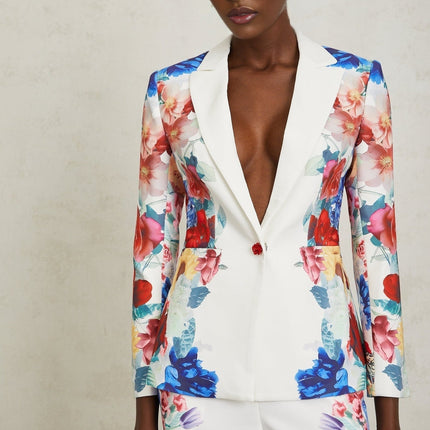 Isabella White Floral Blazer Trousers Set