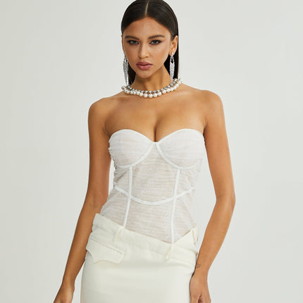 Isabella White Mesh Bustier Mini Dress