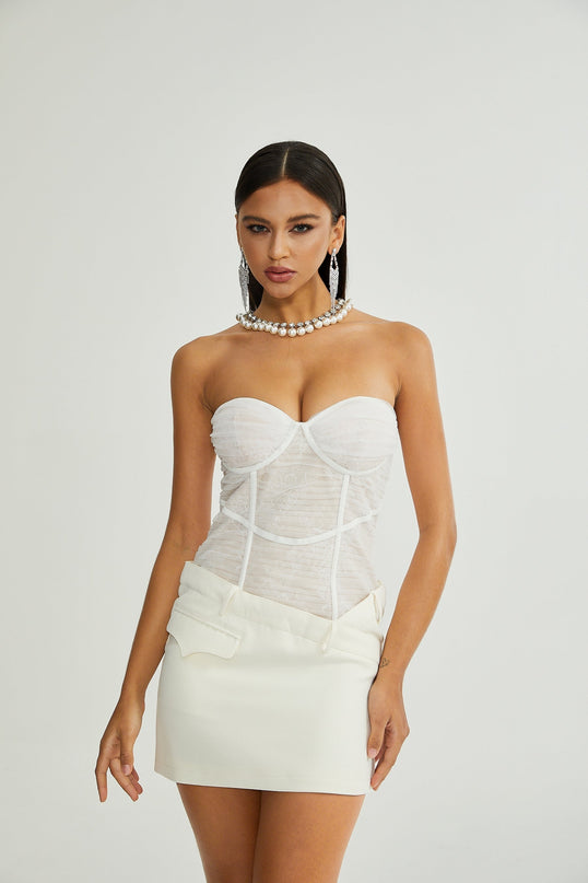 Isabella White Mesh Bustier Mini Dress