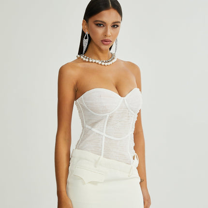 Isabella White Mesh Bustier Mini Dress
