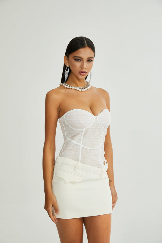 Isabella White Mesh Bustier Mini Dress