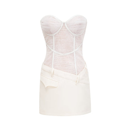 Isabella White Mesh Bustier Mini Dress