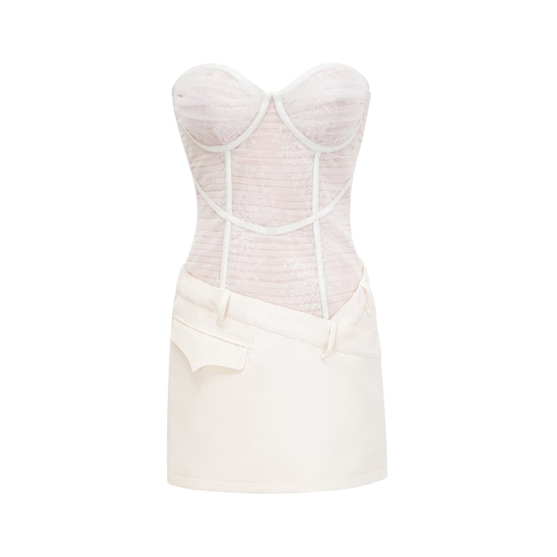 Isabella White Mesh Bustier Mini Dress