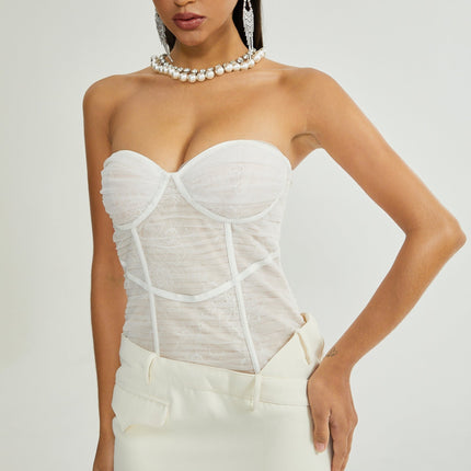 Isabella White Mesh Bustier Mini Dress