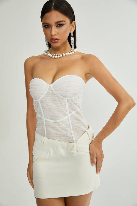 Isabella White Mesh Bustier Mini Dress