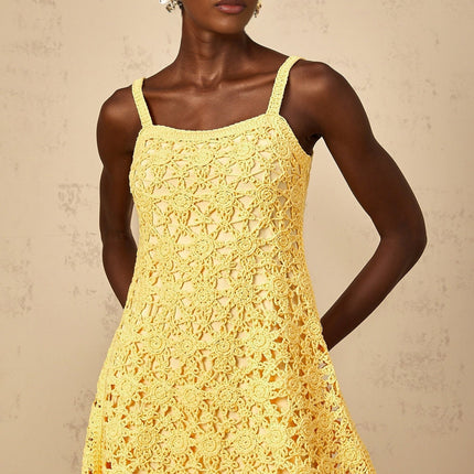 Isabella Yellow Crochet Flare Mini Dress
