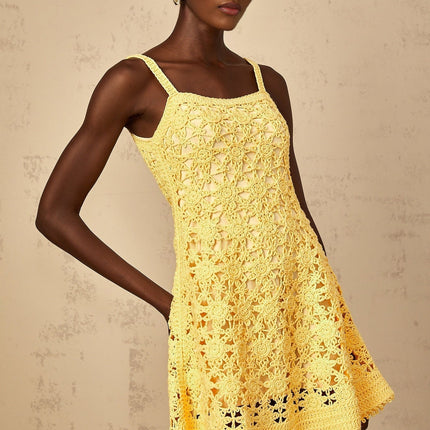 Isabella Yellow Crochet Flare Mini Dress