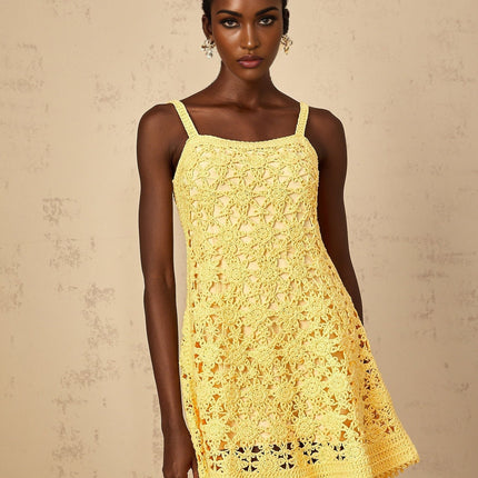 Isabella Yellow Crochet Flare Mini Dress