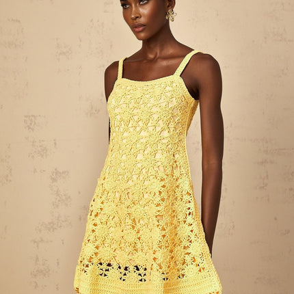 Isabella Yellow Crochet Flare Mini Dress
