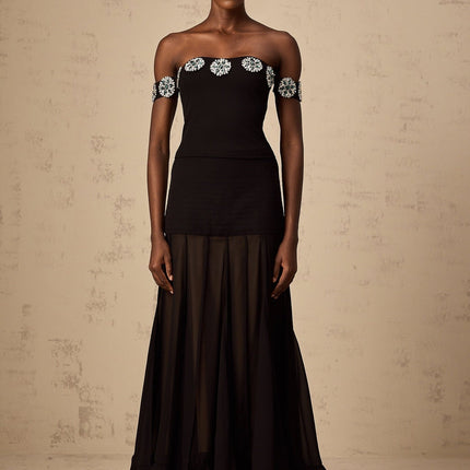 Isabelle Black Crystal Embellished Off-Shoulder Top