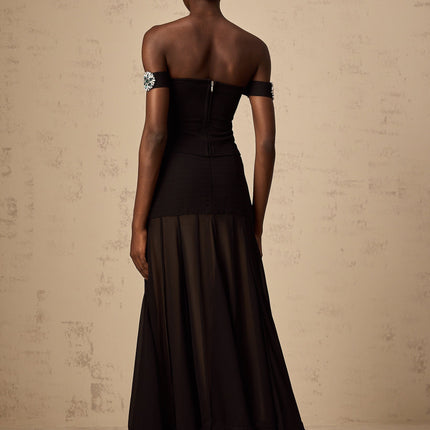 Isabelle Black Crystal Embellished Off-Shoulder Top