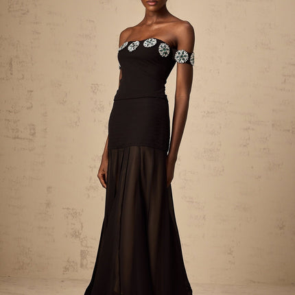 Isabelle Black Crystal Embellished Off-Shoulder Top