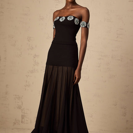 Isabelle Black Crystal Embellished Off-Shoulder Top