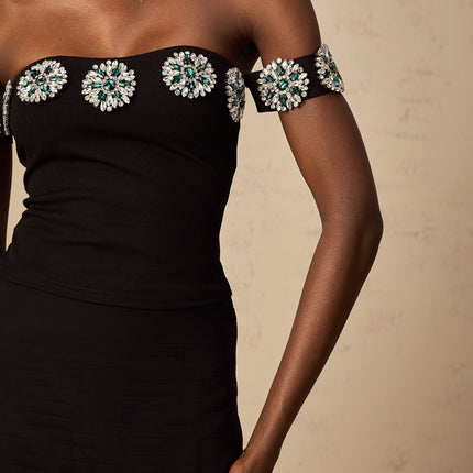 Isabelle Black Crystal Embellished Off-Shoulder Top