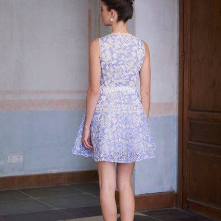 Isabelle Blue Crochet Lace Flower Appliqué Mini Dress