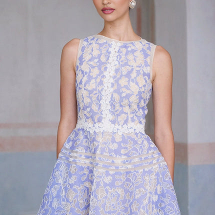 Isabelle Blue Crochet Lace Flower Mini Dress