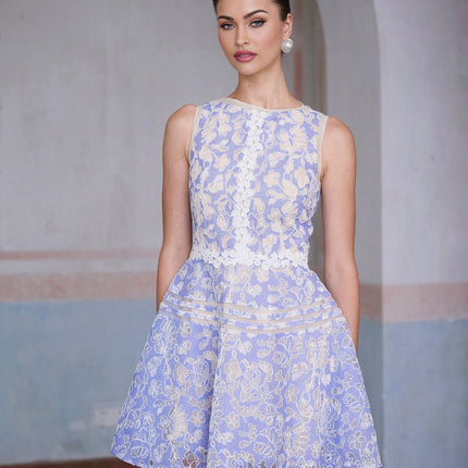 Isabelle Blue Crochet Lace Mini Dress
