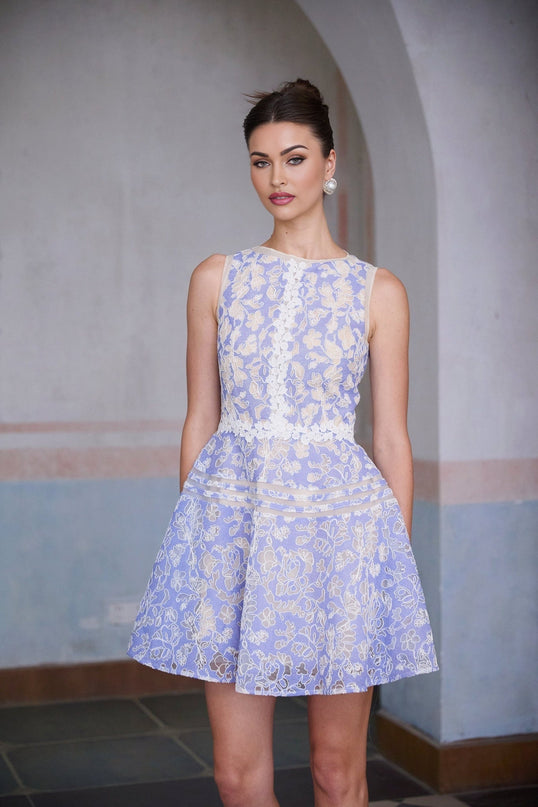 Isabelle Blue Crochet Lace Mini Dress