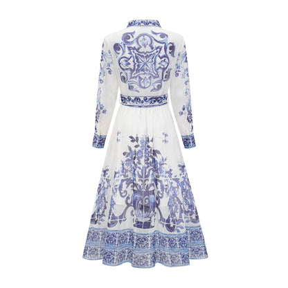 Isabelle patternprint cinchwaist midi dress